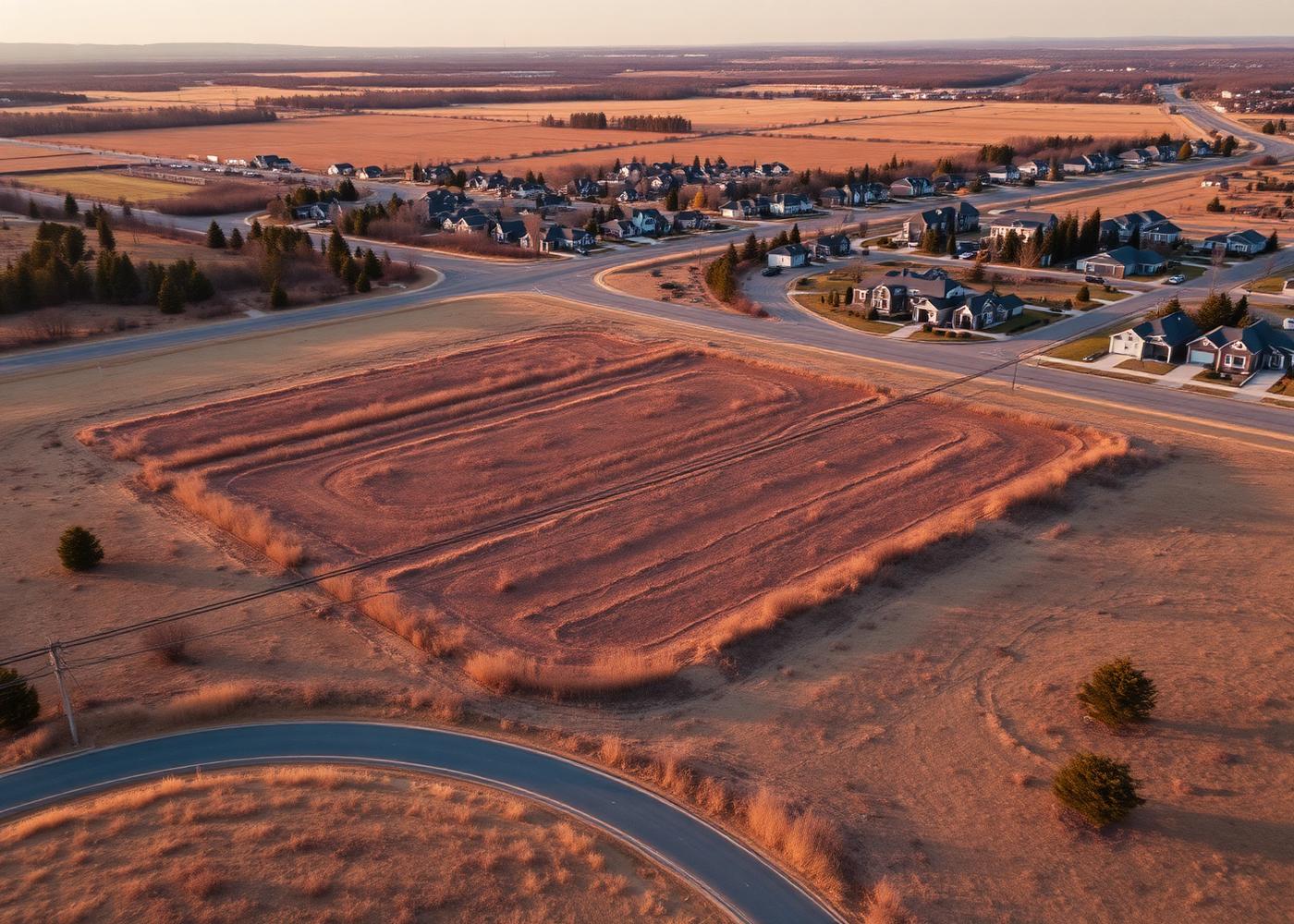 Vacant land bordering a growing American residential development